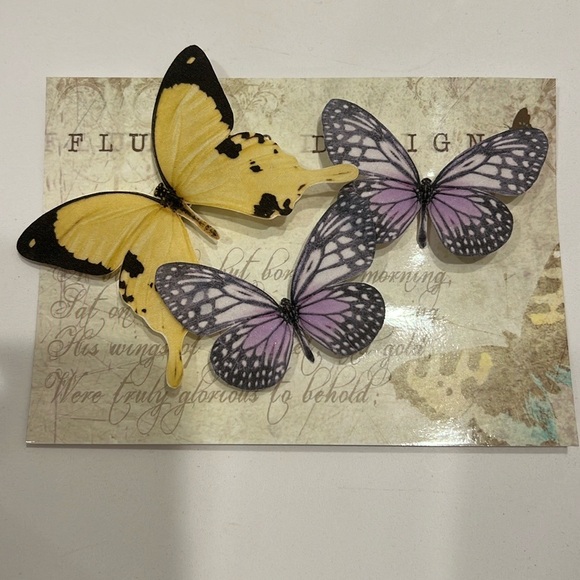 GORGEOUS! Set of Three Super Realistic Silk Butterfly handmade Hair Clips! - Picture 2 of 5